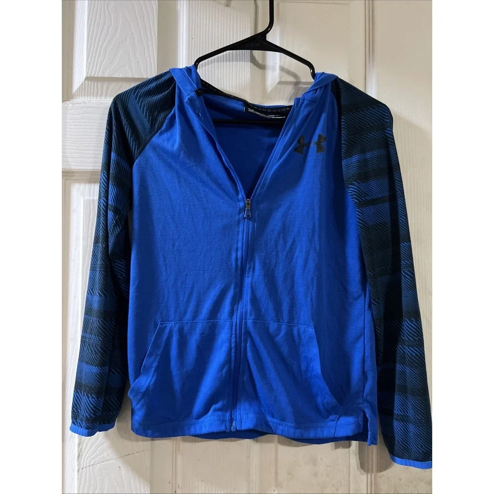 Threadborne Boys Size M Blue And Black Strip Thin Long Sleeve Jacket